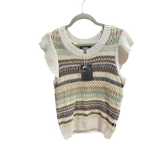 NWT $70 Grey Collective Stripe Flutter Sleeve Sweater, Sz Medium (LL-1124) - Picture 2 of 8